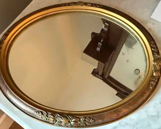 Vintage Oval Gilt Wood Mirror with Floral Embellishments