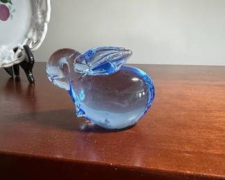 Blue Glass Rabbit Figurine Paperweight