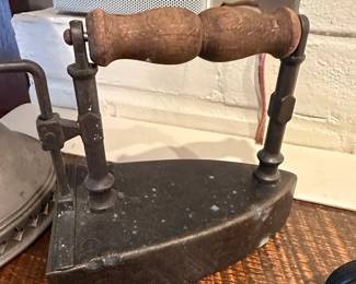 Antique Cast Iron Sad Iron with Wooden Handle