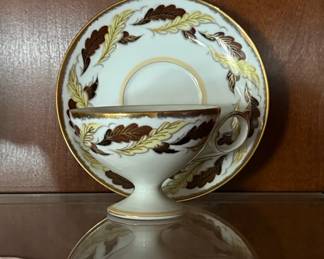 Vintage SHAFFORD Japan Porcelain Teacup and Saucer with Brown and Yellow Leaf Pattern