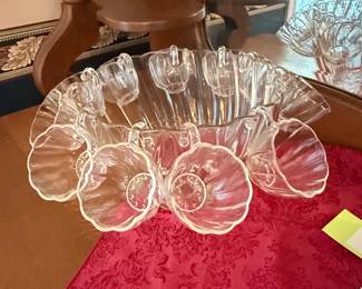 Hazel Atlas Colonial Swirl Glass Punch Bowl Set