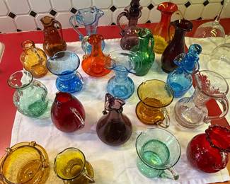 Assorted Crackle Glass Mini Pitchers and Vases