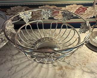 Studio Silversmiths SilverTone Fruit Basket with Grapevine Embellishments