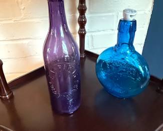 Antique Cobalt Blue Goats Soda Bottle and Amethyst Dr. Pepper Soda Bottle