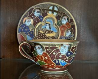 Satsuma Moriage Style Cup and Saucer Set