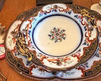 Flow Blue Ceramic Compote Dish in the Chinoiserie Pattern by John Ridgway third image