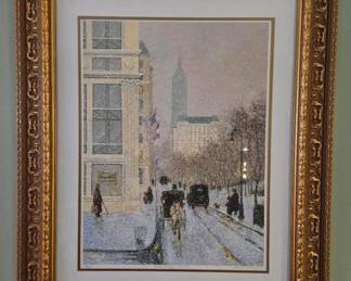 Winter on Fifth Lithograph by American Impressionist Patrick Antonelle numbered and signed #300 of 480 w/certificate. Total framed size 38”H x32”W