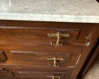 Victorian Walnut Bureau with Marble Top and Mirror third image