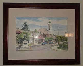 Framed Bordentown Watercolor Print signed and numbered 1/20 by local artist Marlene Craig of Medford NJ.
