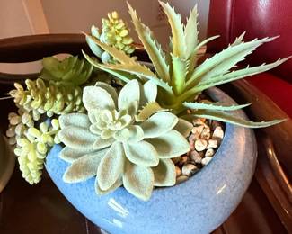 Artificial Succulent Arrangement in Blue Ceramic Pot