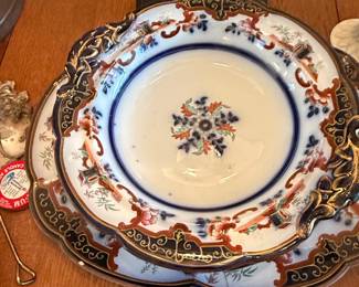 Flow Blue Ceramic Compote Dish in the Chinoiserie Pattern by John Ridgway