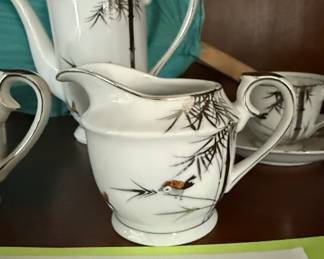 Vintage Japanese Kutani Tea Set with Bamboo and Birds third image