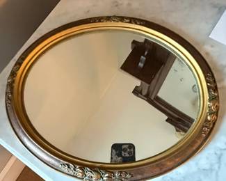 Vintage Oval Gilt Wood Mirror with Floral Embellishments second image