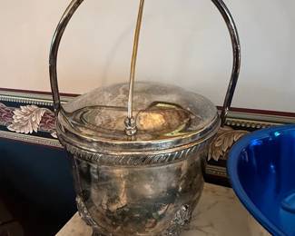 SilverPlated Ice Bucket with Glass Lid and Claw Feet second image