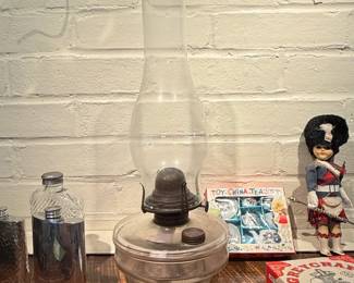 Antique Clear Glass Oil Lamp with Eagle Burner and Chimney