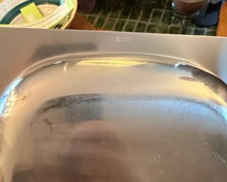 Vintage Stainless Steel Divided Serving Tray with Wood Handles second image
