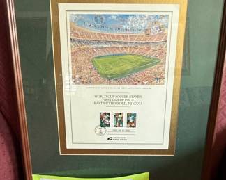 World Cup USA First Day of Issue Stamp with Giants Stadium Illustration by Kahlil Gibran
