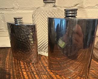 Vintage Monogrammed Flask Set with Etched Glass Bottle