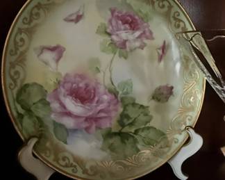 HandPainted Rose Plate with Gilt Rim, Bavaria