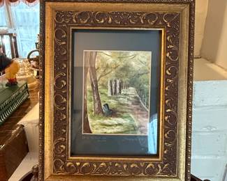 Framed Watercolor by Thomas Moyer Hilltop Scene