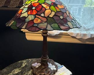 Tiffany Style Stained Glass Table Lamp with Floral Base