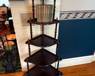 Antique Victorian Figured Walnut Corner Whatnot Shelf