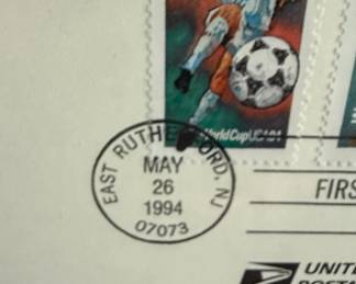 World Cup USA First Day of Issue Stamp with Giants Stadium Illustration by Kahlil Gibran second image