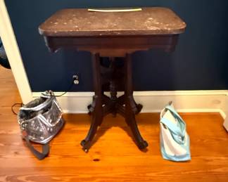 Eastlake Victorian Walnut Marble Top Parlor Table