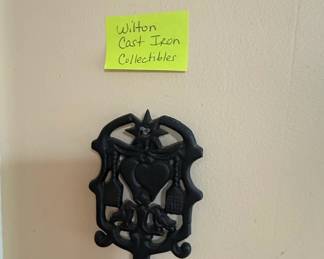 Wilton Cast Iron Trivet with Hearts, Brooms, and Birds Motif