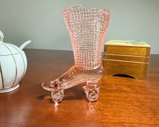 Pink Glass Roller Skate Toothpick Holder