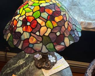 Tiffany Style Stained Glass Table Lamp with Floral Base second image