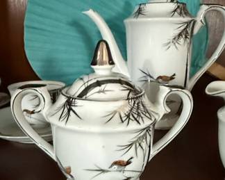 Vintage Japanese Kutani Tea Set with Bamboo and Birds second image
