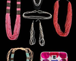 Vintage Boho Statement Lot Seed Bead Necklaces Beaded Belt