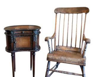 Antique Handmade Windsor Rocking Chair Vintage Neoclassical Side Table