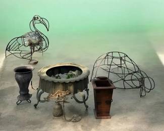 Rustic Metal Yard Art, Garden Planters More