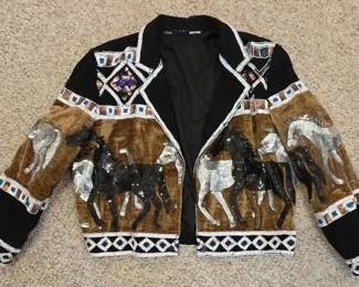 RARE Vintage MODI Art to Wear Western Sequin Horse Statement Jacket