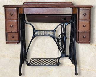 Antique Singer Treadle Sewing Machine Cabinet Base with Drawers Accessories