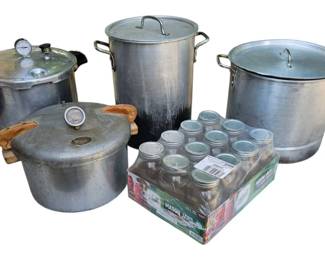 Huge Kitchen Canning Lot PrestoNational Pressure Cookers, Large Stock Pots, Mason Jars