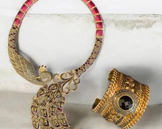 Gia Mele Peacock Festoon Collar Bold MultiRow Chain Cuff