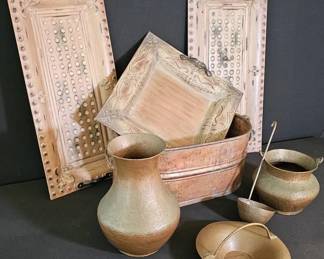 8Piece Vintage Hammered Copper Brass Rustic Tray Decor Lot