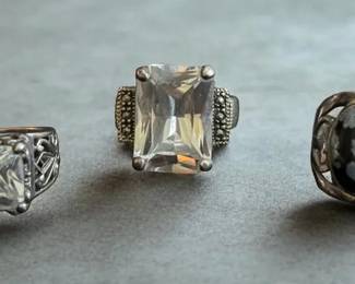 Trio of Vintage .925 Sterling Silver Statement Rings