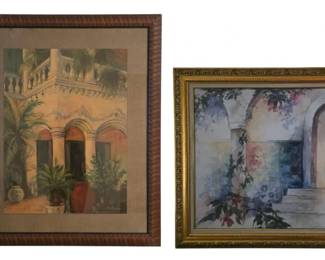 Decorative Architectural Courtyard Prints OLD HAVANA Vintage Watercolor