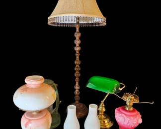 Vintage Eclectic Lighting Lot Antique Norleigh Diamond Lantern MidCentury Lamps