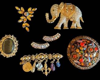 Vintage Estate Costume Jewelry Brooch Collection... Heavy, Substantial Pieces