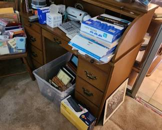 Vintage roll top desk, office essentials