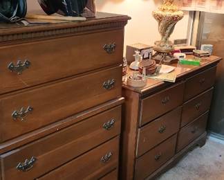 dressers, helmets, antique lamp