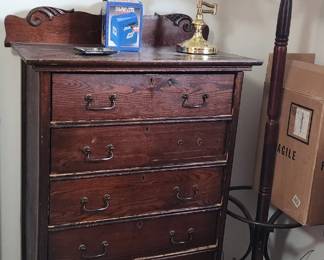 chest of drawers, hat tree, Stetson hat