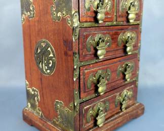 Jewelry Box With 5 Drawers And Brass Accents, 8.25" x 7.75" x 5.25" 