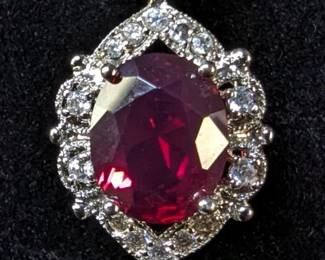 Platinum Plated Ruby Pin/Brooch With Diamond/Moissanite Accents, Tested Using Presidium Gem Tester II 