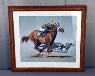 R. Gardner Secretariat Print, Numbered #74 of 500, Framed And Matted Under Glass, 17" x 19.25" 